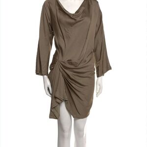 Donna Karan Cowl Neck Green Silk Blend Mini Dress